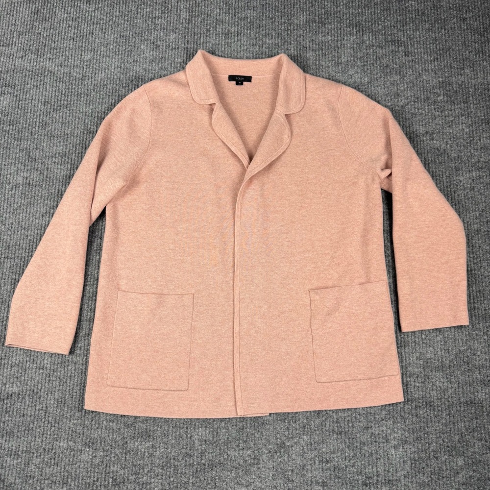 J Crew Cardigan Blazer Womens Medium Pink Open Front Merino Wool Cotton Blend